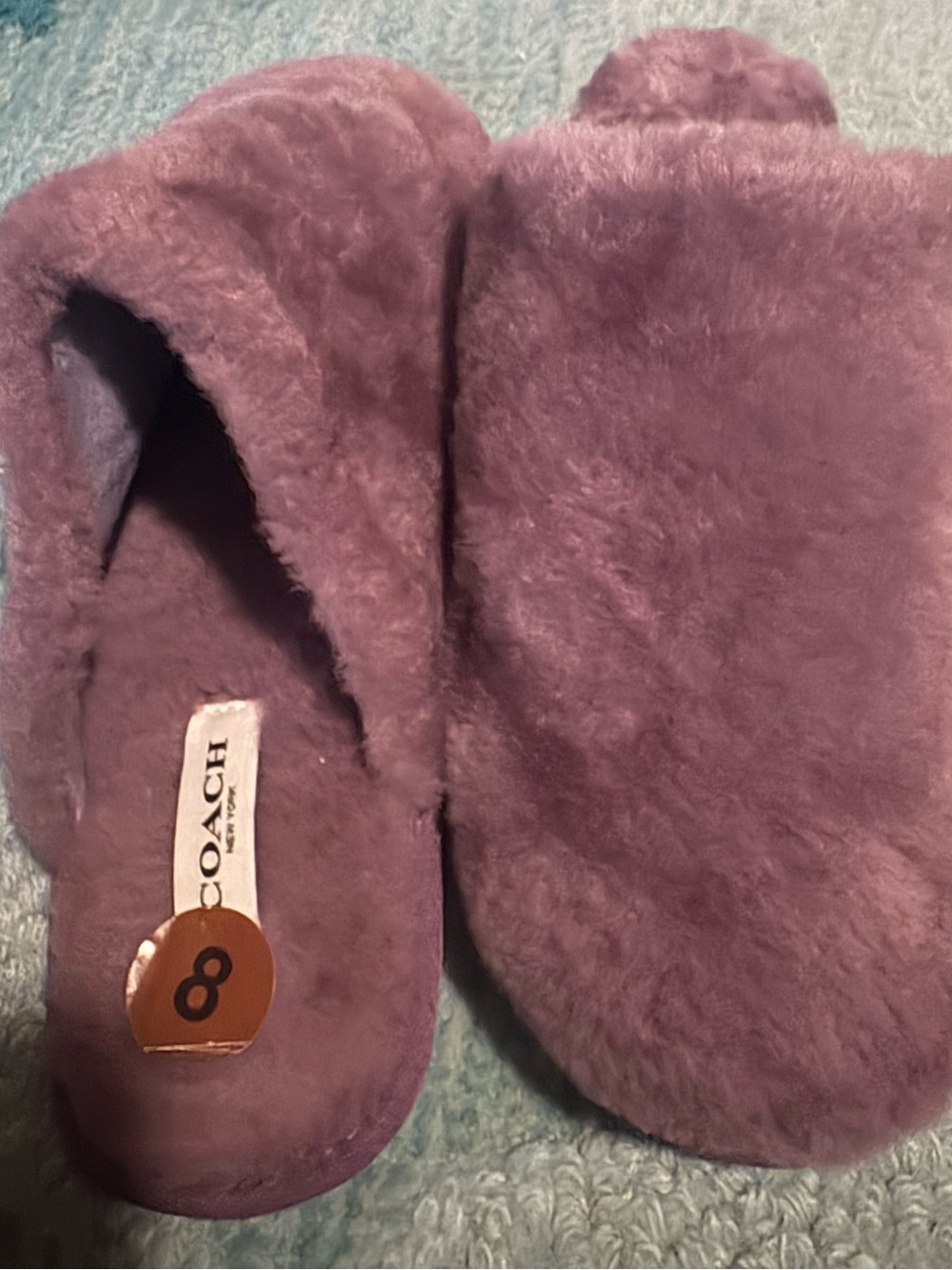 Coach Plush Slip-On Slippers — Purple